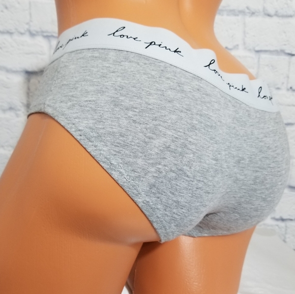 PINK Victoria's Secret Logo Grey Hipster Panty Large New - Picture 9 of 12